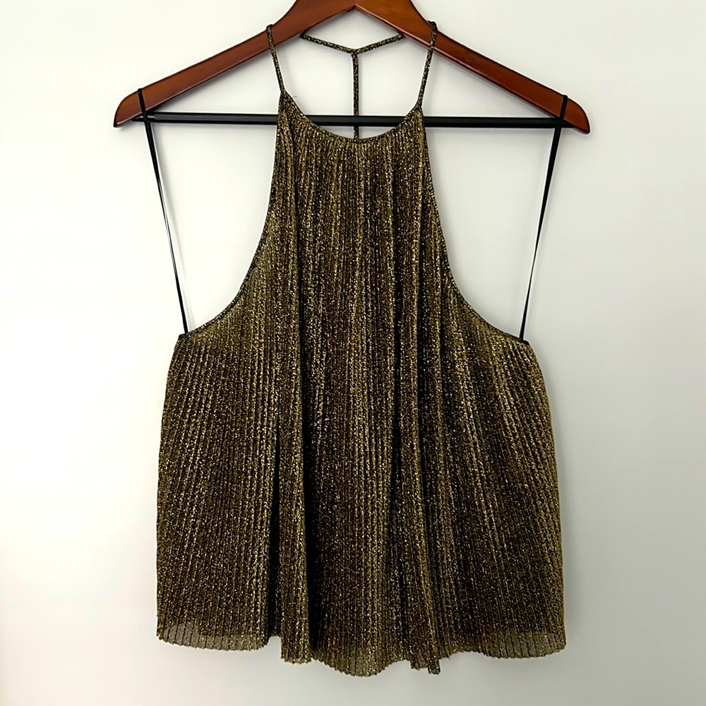 ZARA | gold glitter halter top